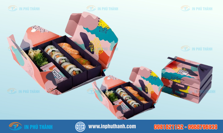 Hộp giấy đựng sushi nhiều mẫu đẹp, sang trọng - In Phú Thành Hộp giấy đựng sushi