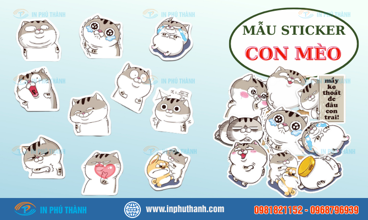Sticker con mèo nhiều mẫu đẹp thiết kế theo yêu cầu - In Phú Thành Sticker con mèo
