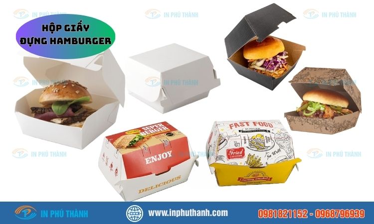 Hộp giấy đựng hamburger +15 mẫu thiết kế đẹp - In Phú Thành