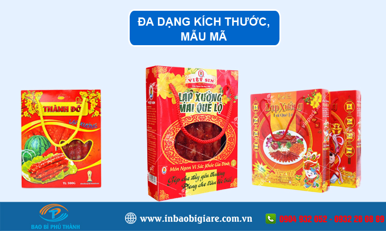In hộp giấy đựng lạp xưởng đẹp, chất lượng – Bao Bì Phú Thành Hộp giấy đựng lạp xưởng