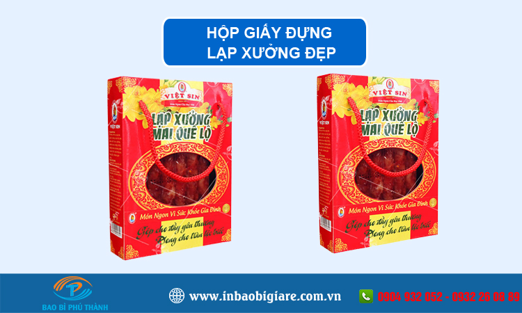 In hộp giấy đựng lạp xưởng đẹp, chất lượng – Bao Bì Phú Thành Hộp giấy đựng lạp xưởng