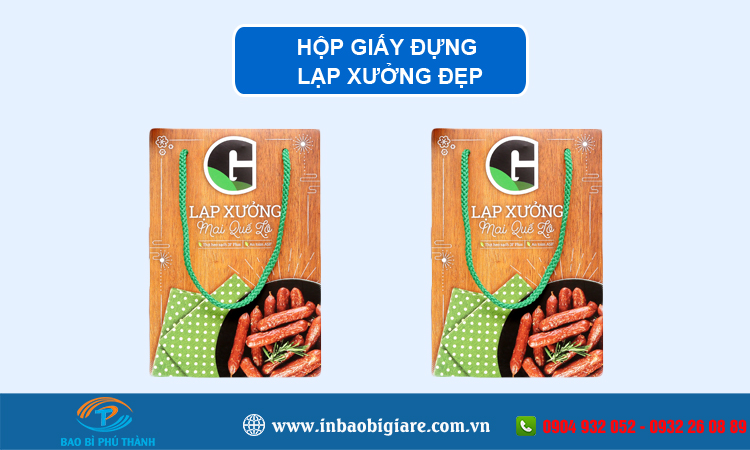 In hộp giấy đựng lạp xưởng đẹp, chất lượng – Bao Bì Phú Thành Hộp giấy đựng lạp xưởng
