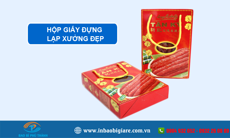 In hộp giấy đựng lạp xưởng đẹp, chất lượng – Bao Bì Phú Thành Hộp giấy đựng lạp xưởng