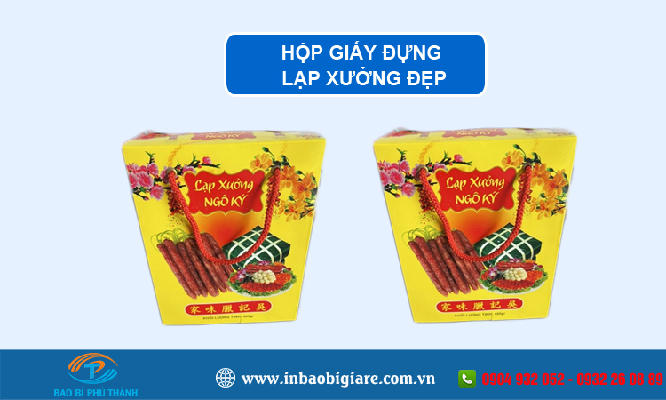In hộp giấy đựng lạp xưởng đẹp, chất lượng – Bao Bì Phú Thành Hộp giấy đựng lạp xưởng