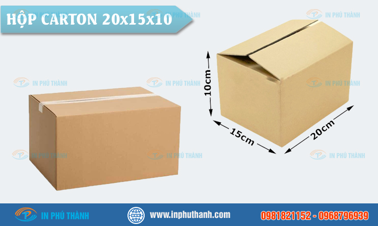 Hộp carton 10x10x8 sản xuất theo yêu cầu - In Phú Thành Hộp carton 20x15x10