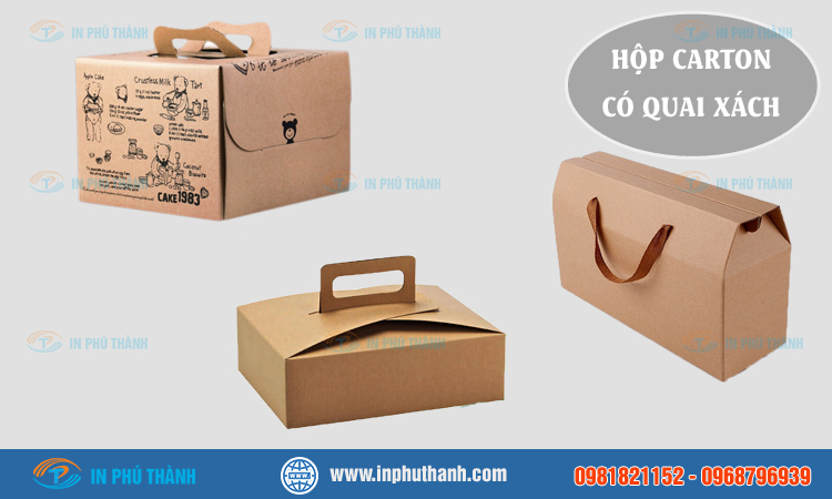 Hộp carton đựng quà nhiều mẫu đẹp thiết kế theo yêu cầu - In Phú Thành Hộp carton có quai xách