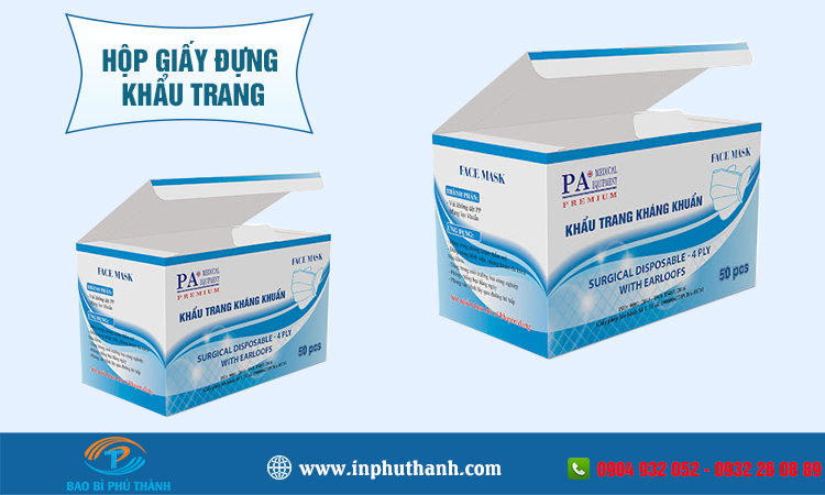Hộp giấy đựng khẩu trang thiết kế in theo yêu cầu - Bao bì Phú Thành Hộp giấy đựng khẩu trang