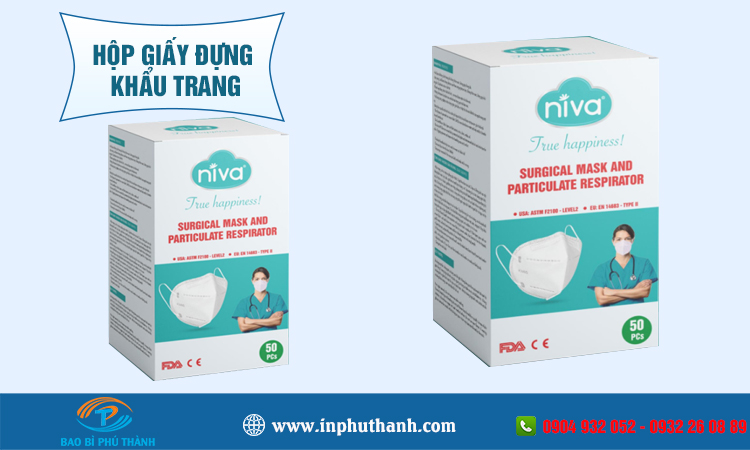 Hộp giấy đựng khẩu trang thiết kế in theo yêu cầu - Bao bì Phú Thành Hộp giấy đựng khẩu trang