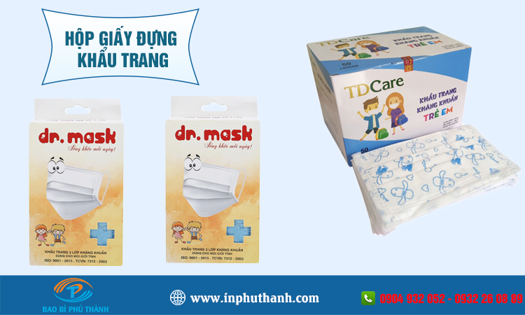 Hộp giấy đựng khẩu trang thiết kế in theo yêu cầu - Bao bì Phú Thành Hộp giấy đựng khẩu trang