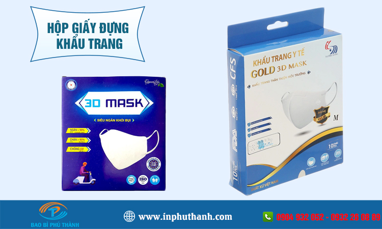 Hộp giấy đựng khẩu trang thiết kế in theo yêu cầu - Bao bì Phú Thành Hộp giấy đựng khẩu trang