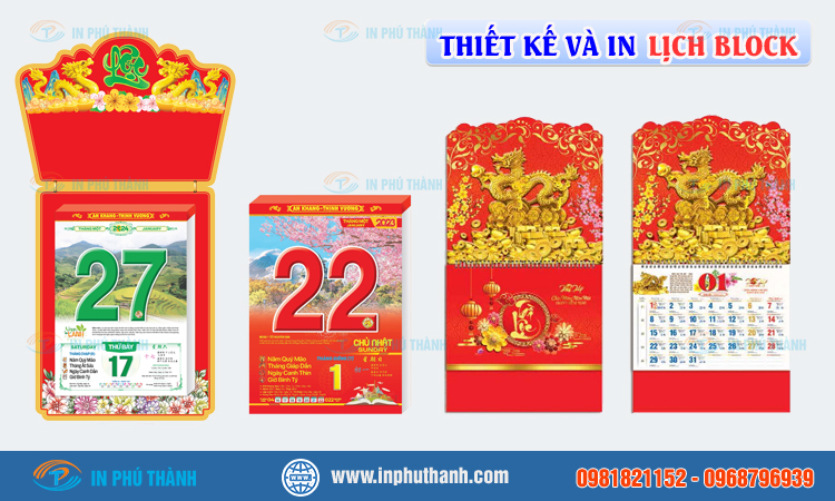 In lịch để bàn nhiều mẫu đẹp, thiết kế theo yêu cầu - In Phú Thành In lịch block