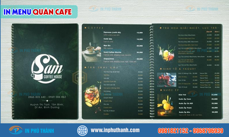 In menu cafe nhiều mẫu đẹp, thiết kế theo yêu cầu - bao bì Phú Thành