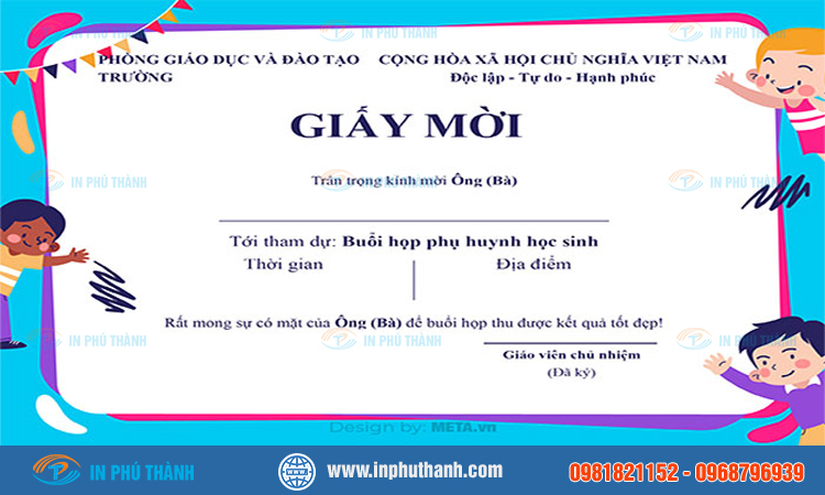 Mẫu giấy mời họp phụ huynh