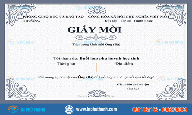 Mẫu giấy mời họp phụ huynh