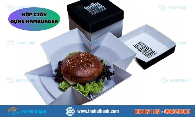 Hộp giấy đựng hamburger +15 mẫu thiết kế đẹp - In Phú Thành