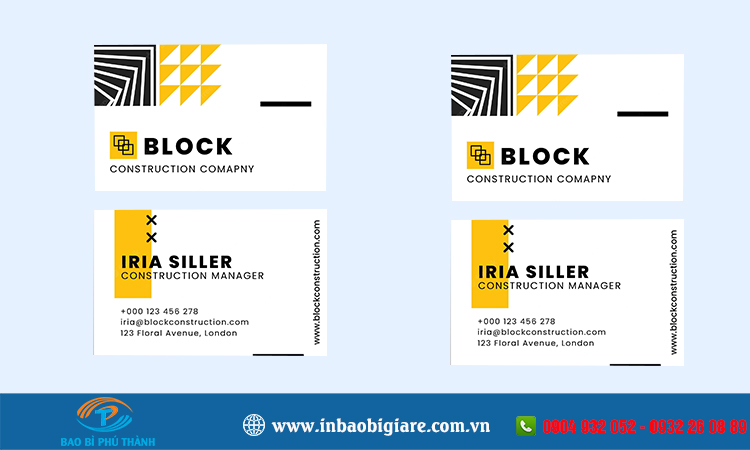 Name card xây dựng nhận thiết kế in theo yêu cầu - Bao bì Phú Thành