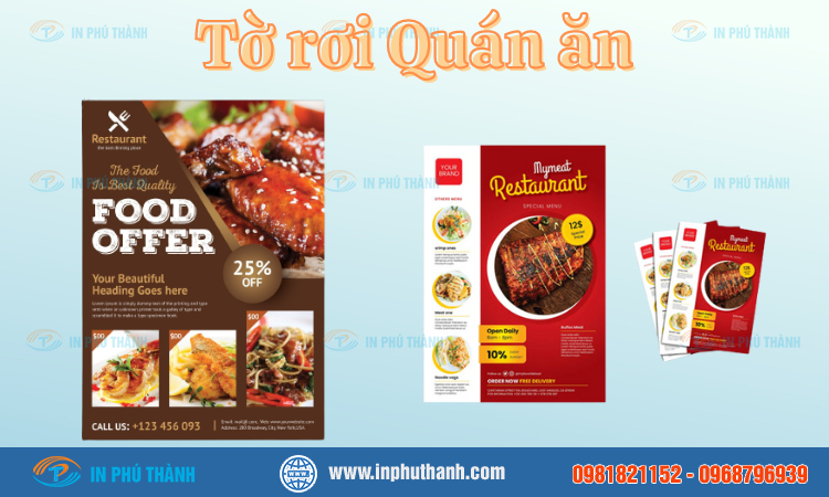 Tờ rơi quán ăn nhiều mẫu đẹp, thiết kế theo yêu cầu - In Phú Thành