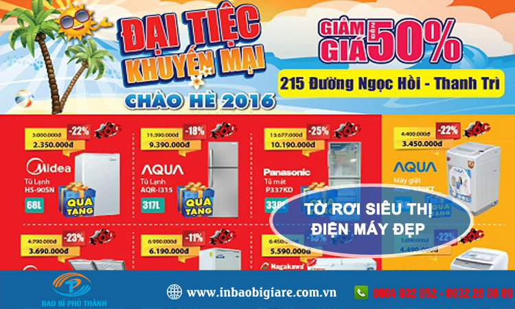 In tờ rơi siêu thị điện máy, thiết kế và in theo yêu cầu - Bao bì Phú Thành