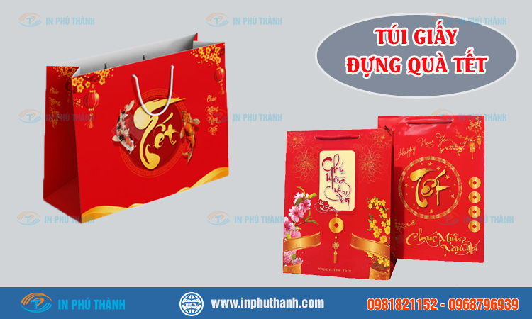 Túi giấy đựng quà tết nhiều mẫu đẹp thiết kế theo yêu cầu - In Phú Thành Túi giấy đựng quà tết