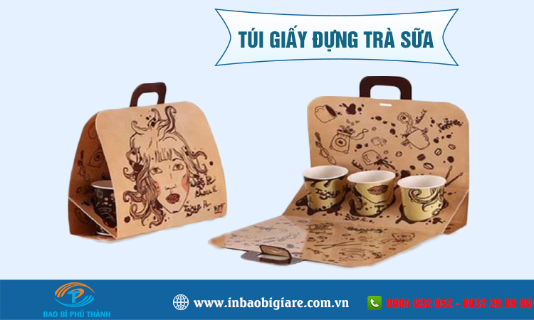 Túi giấy đựng trà sữa nhiều mẫu đẹp thiết kế theo yêu cầu - In Phú Thành Túi giấy đựng trà sữa