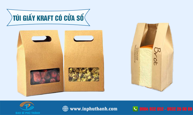 Túi giấy kraft có cửa sổ nhiều mẫu thiết kế đẹp - Bao Bì Phú Thành Túi giấy kraft có cửa sổ