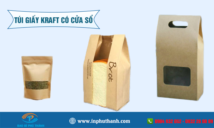 Túi giấy kraft có cửa sổ nhiều mẫu thiết kế đẹp - Bao Bì Phú Thành Túi giấy kraft có cửa sổ
