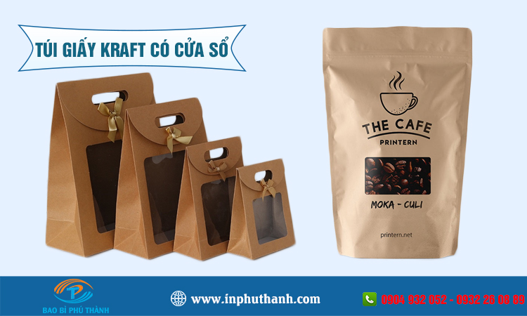 Túi giấy kraft có cửa sổ nhiều mẫu thiết kế đẹp - Bao Bì Phú Thành Túi giấy kraft có cửa sổ