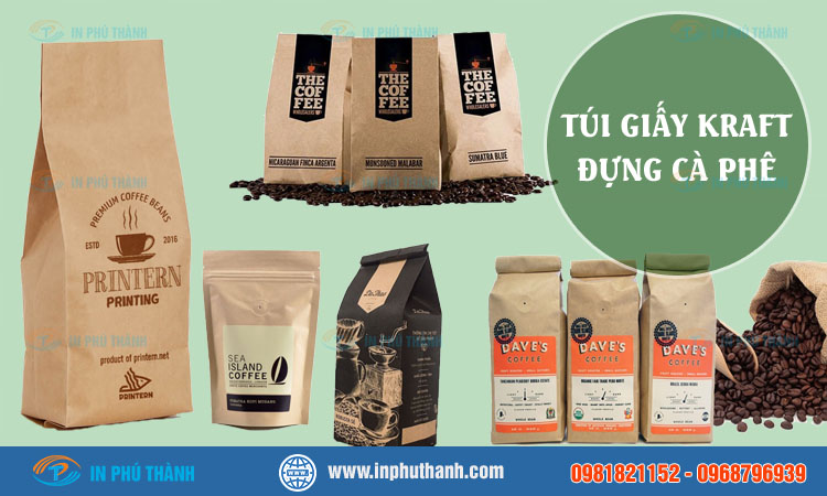 Túi giấy kraft không quai nhiều mẫu đẹp, sang trọng - In Phú Thành Túi giấy kraft đựng cà phê