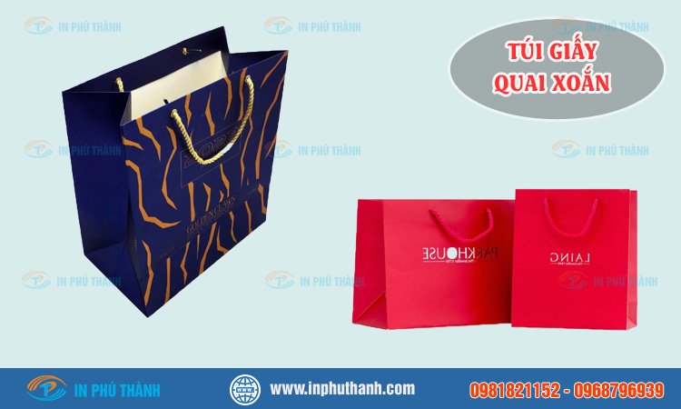Túi giấy quai xoắn nhiều mầu đẹp, sang trọng - In Phú Thành