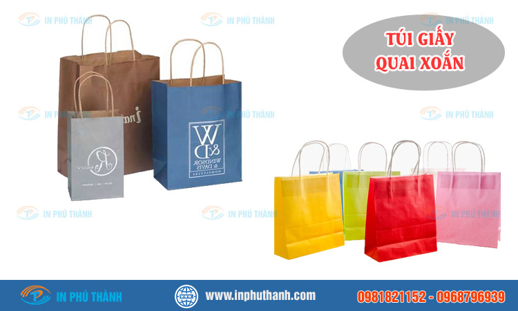 Túi giấy quai xoắn nhiều mầu đẹp, sang trọng - In Phú Thành