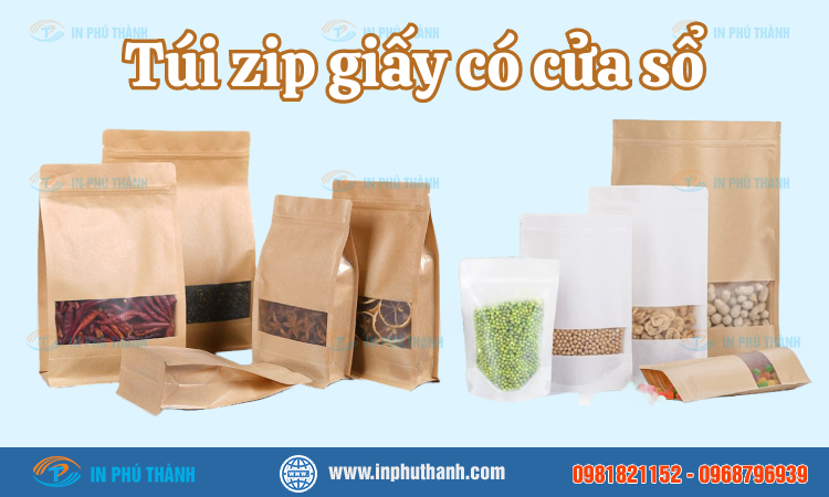 Túi zip giấy kraft nhiều mẫu đẹp thiết kế theo yêu cầu - In Phú Thành Túi zip giấy có cửa sổ